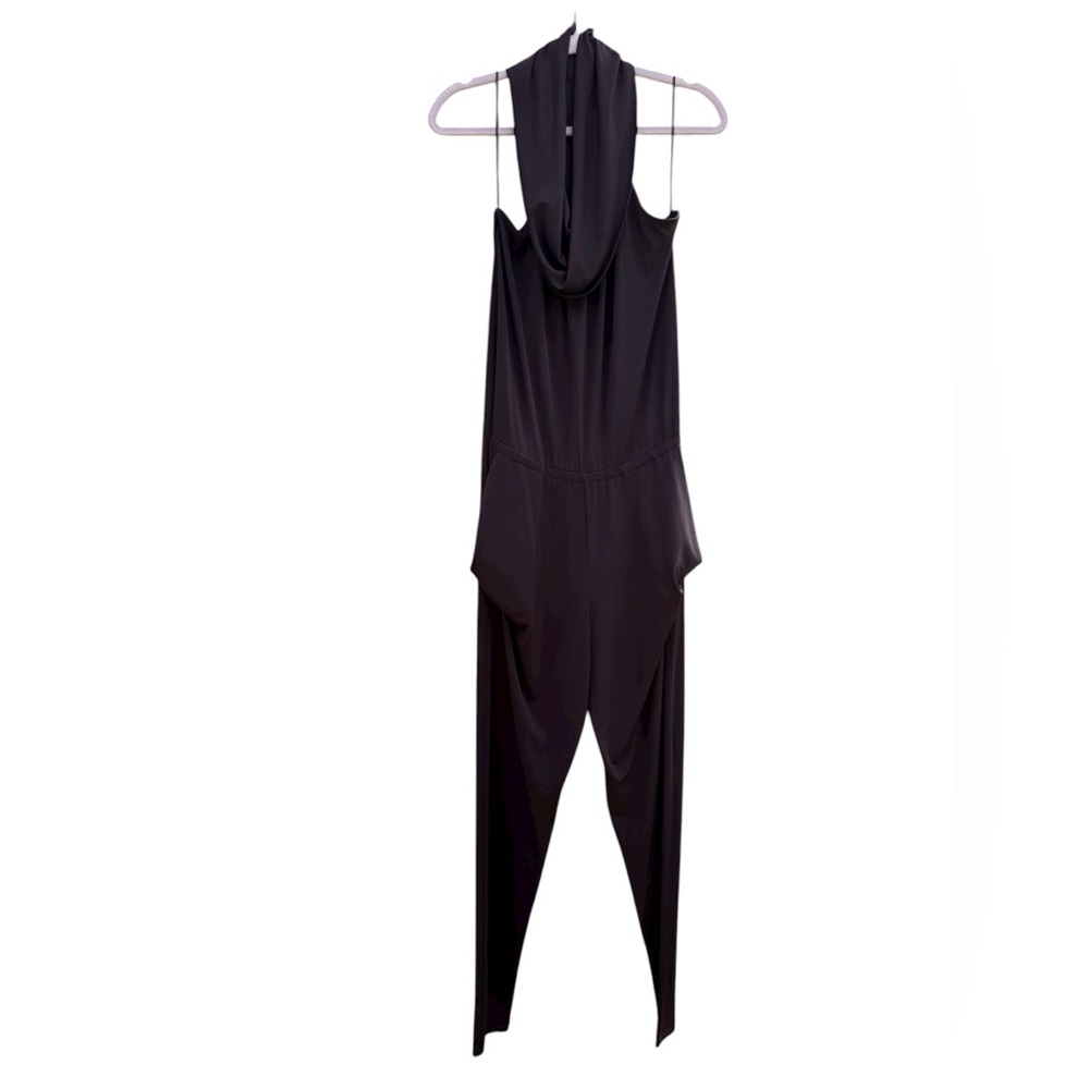 Michael Kors Black Jumpsuit CowlNeck Gold Back Zip Sz Small Oversized Sleeveless